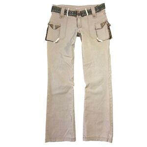 STEAM Cargo Pants Womens 7/8 Beige Belted Low Rise Y2k 2000s Punk Grunge Utility